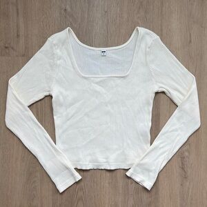 Uniqlo White Ribbed Long Sleeve Top